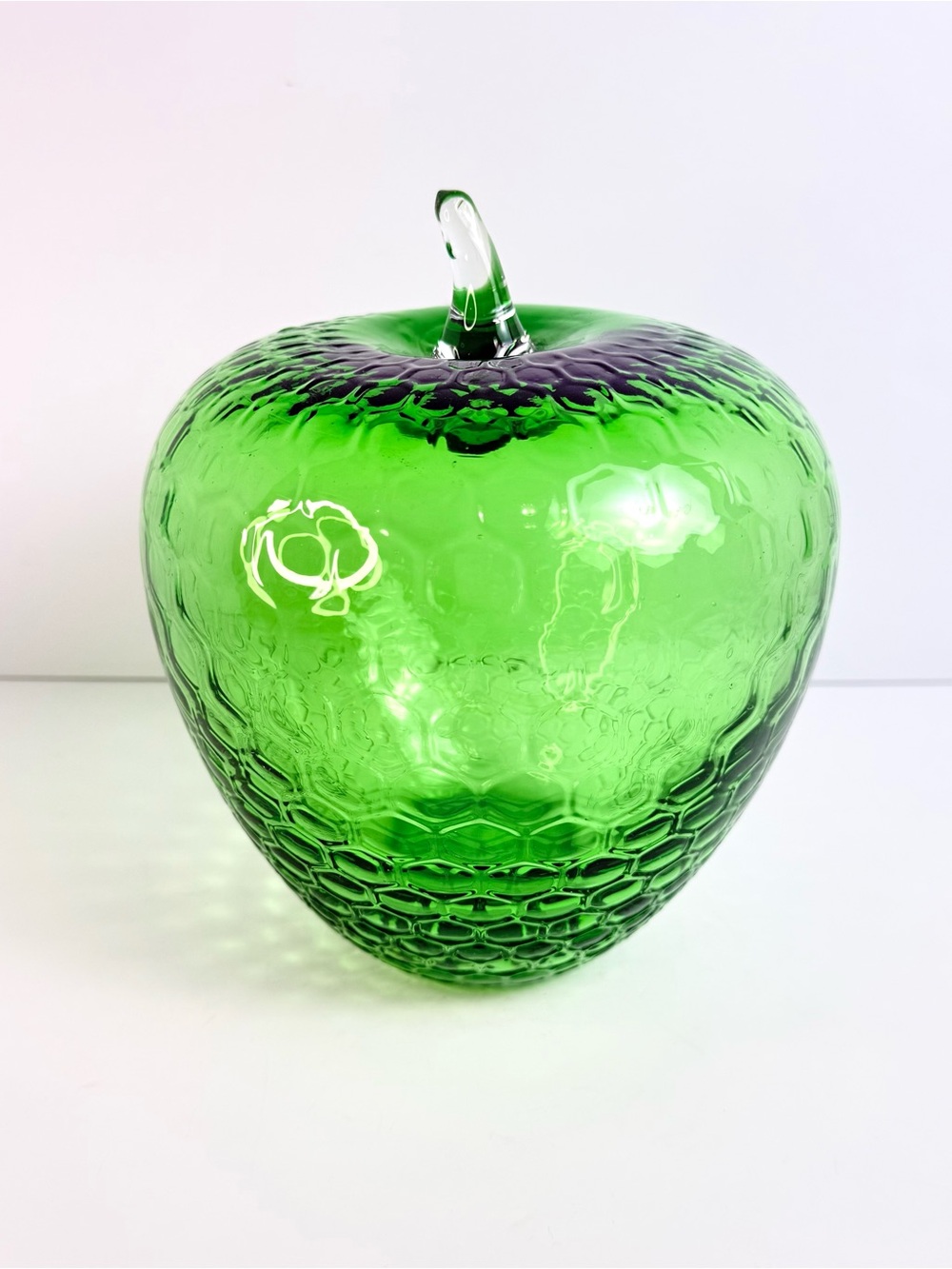 Vintage Bigger Than life size hollow art glass green apple sculpture Honeycomb